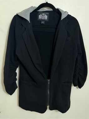 Young Machines Black gray Hooded Blazer Jacket soft zip up hoodie size M